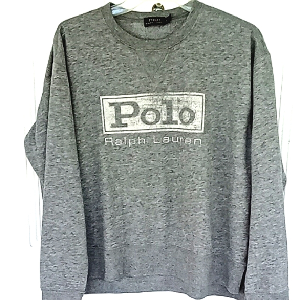 Polo Ralph Lauren Heather Grey Crewneck Sweatshirt Printed Faded Logo Unisex
